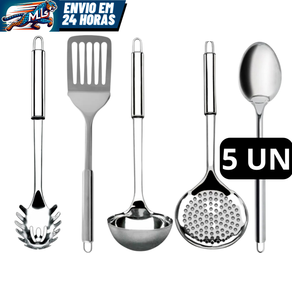 Kit com 6 Utensílios de Cozinha em Aço Inox