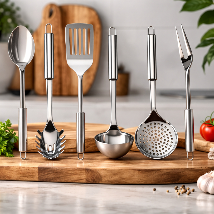 Kit com 6 Utensílios de Cozinha em Aço Inox