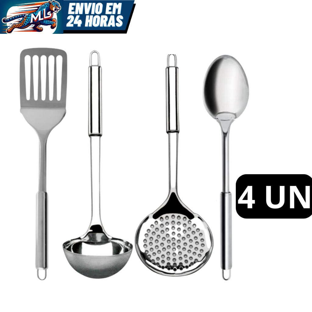 Kit com 6 Utensílios de Cozinha em Aço Inox