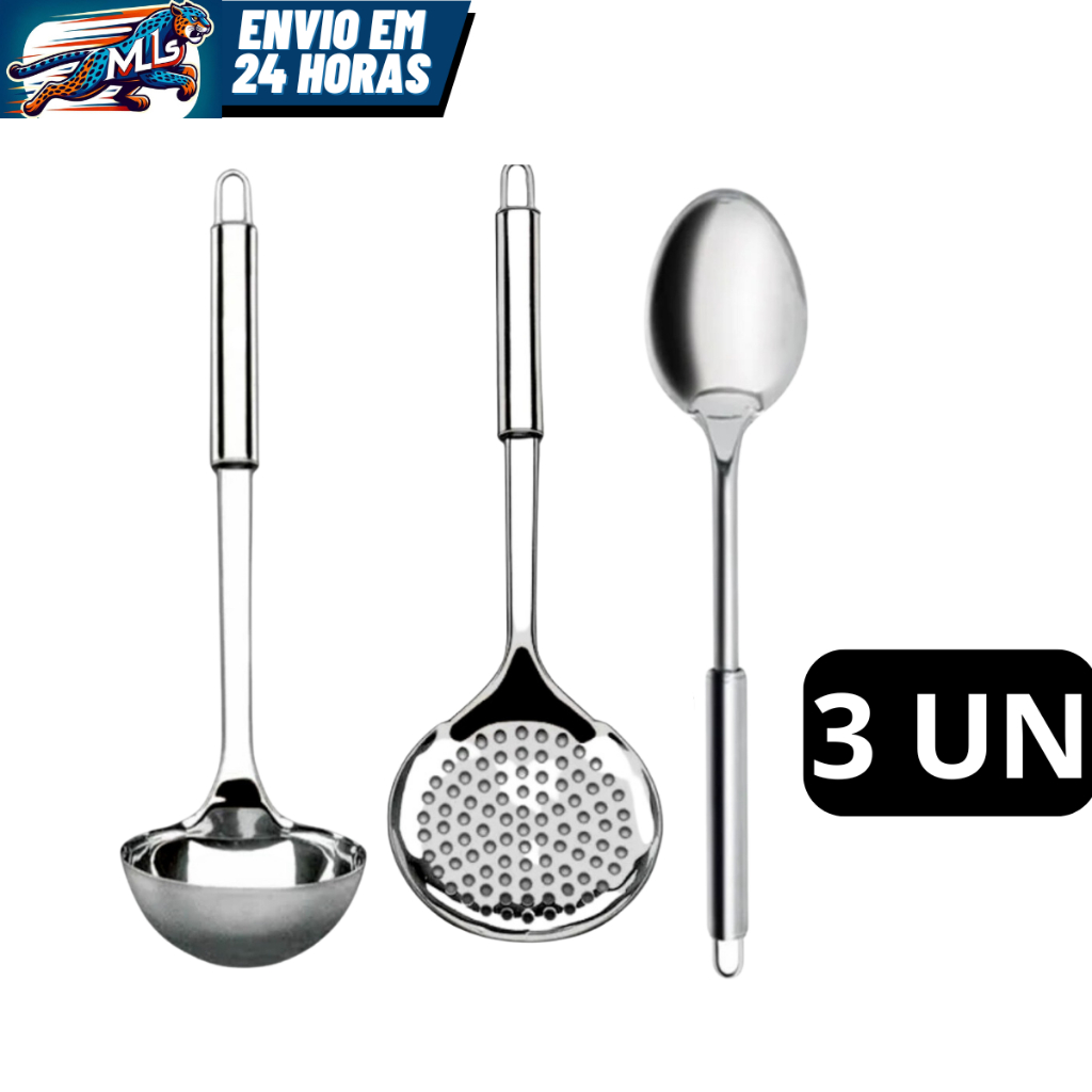 Kit com 6 Utensílios de Cozinha em Aço Inox
