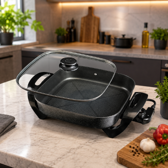 Panela Frigideira Elétrica Antiaderente 4,6 Litros /30cm Com Tampa de Vidro