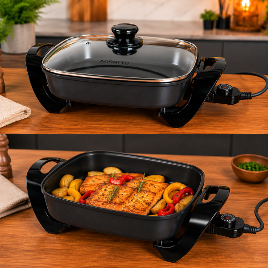 Panela Frigideira Elétrica Antiaderente 4,6 Litros /30cm Com Tampa de Vidro