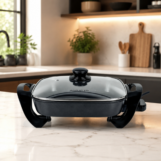 Panela Frigideira Elétrica Antiaderente 4,6 Litros /30cm Com Tampa de Vidro