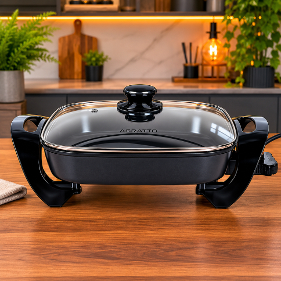 Panela Frigideira Elétrica Antiaderente 4,6 Litros /30cm Com Tampa de Vidro
