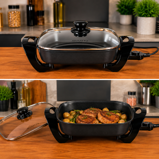 Panela Frigideira Elétrica Antiaderente 4,6 Litros /30cm Com Tampa de Vidro