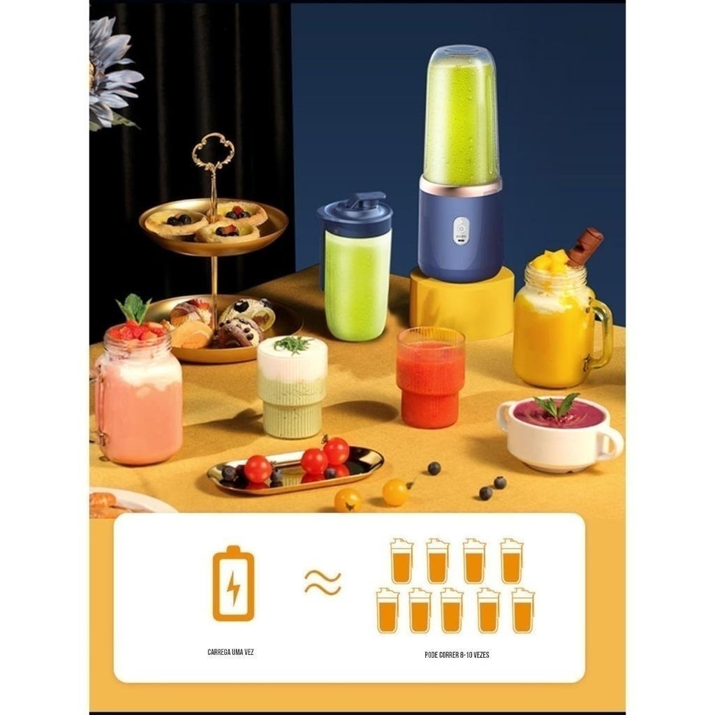 Mini Espremedor Elétrico/ Liquidificador Portátil 400ml 6 Lâminas