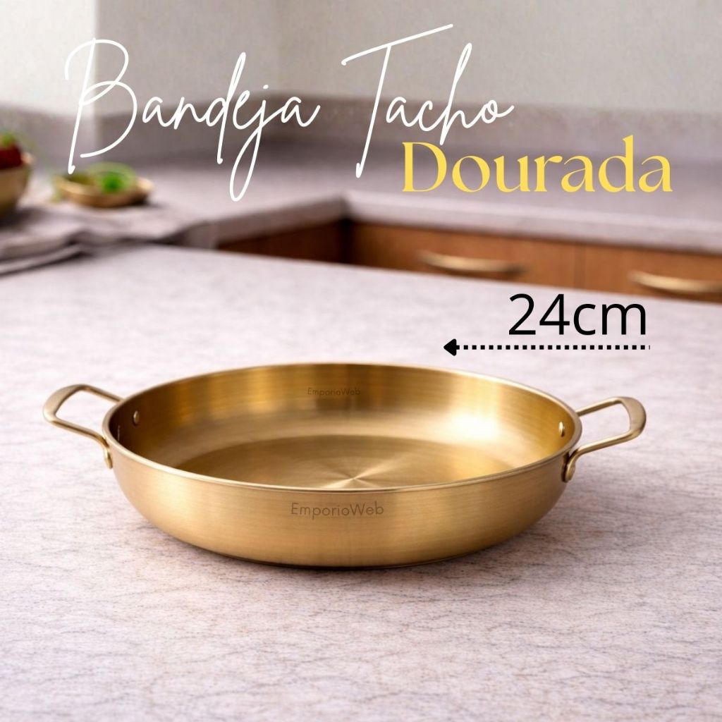 Bandeja Dourado de Aço inox Travessa Multiuso