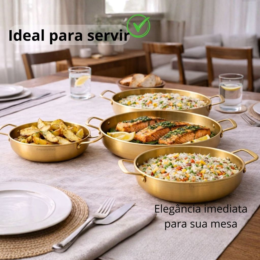 Bandeja Dourado de Aço inox Travessa Multiuso