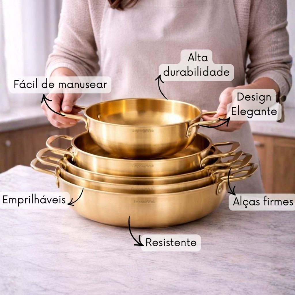 Bandeja Dourado de Aço inox Travessa Multiuso