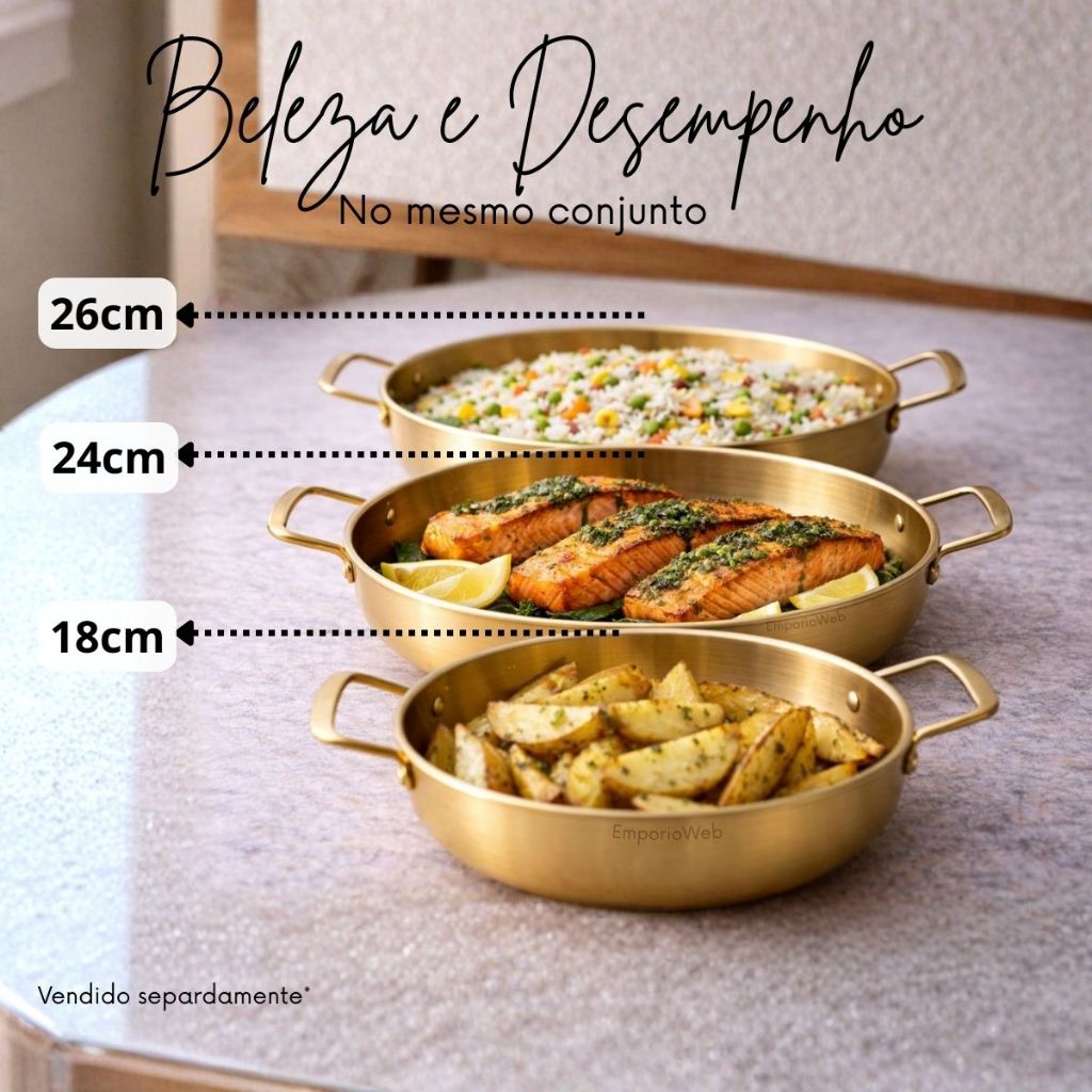 Bandeja Dourado de Aço inox Travessa Multiuso