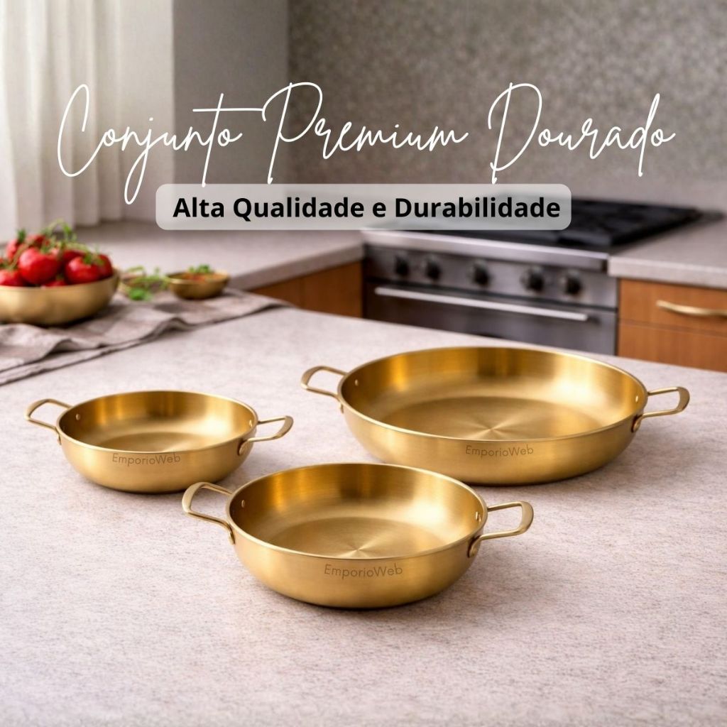 Bandeja Dourado de Aço inox Travessa Multiuso