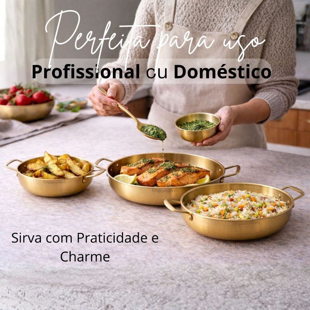 Bandeja Dourado de Aço inox Travessa Multiuso