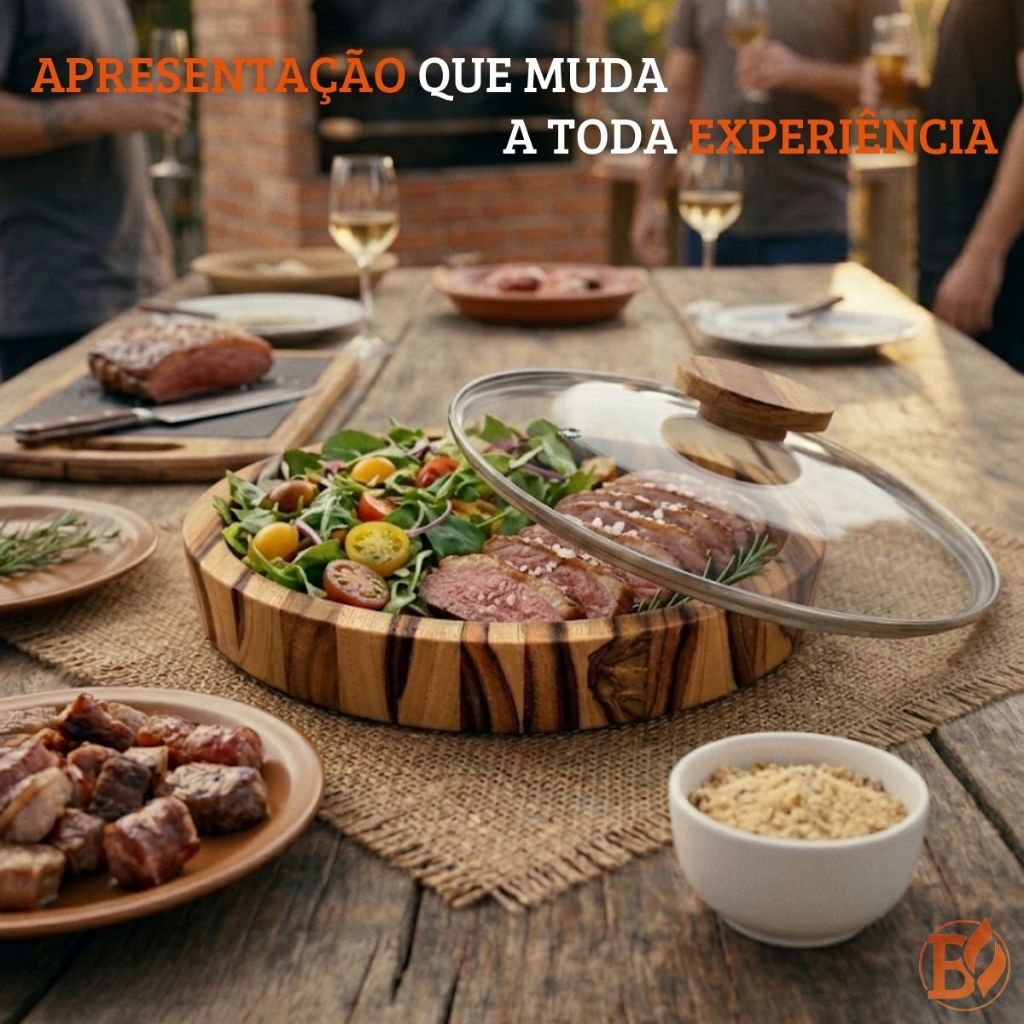 Saladeira Gamela em Madeira teca Com Tampa de Vidro