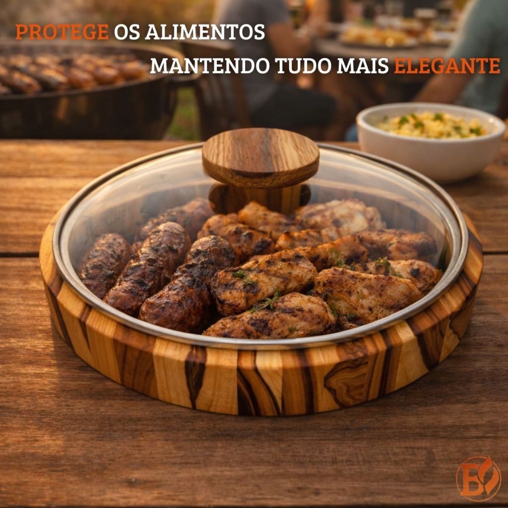 Saladeira Gamela em Madeira teca Com Tampa de Vidro
