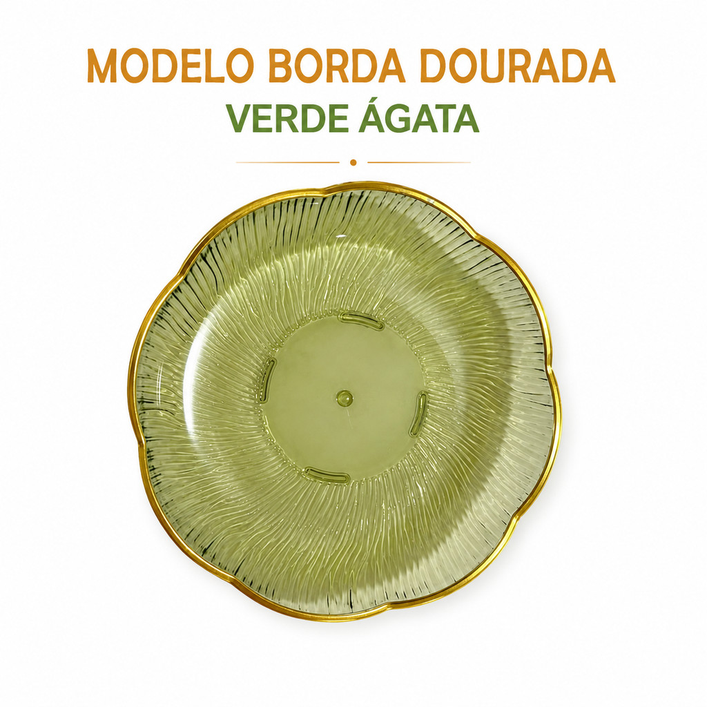 Prato Nórdico Sobremesa Petiscos Frutas em Acrílico com Borda Dourada Floral