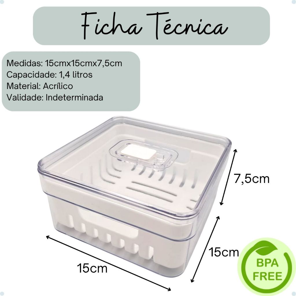 Kit Organizador de Geladeira Clear Com Tampa e Cesto Drenagem