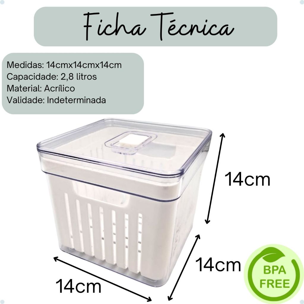 Kit Organizador de Geladeira Clear Com Tampa e Cesto Drenagem