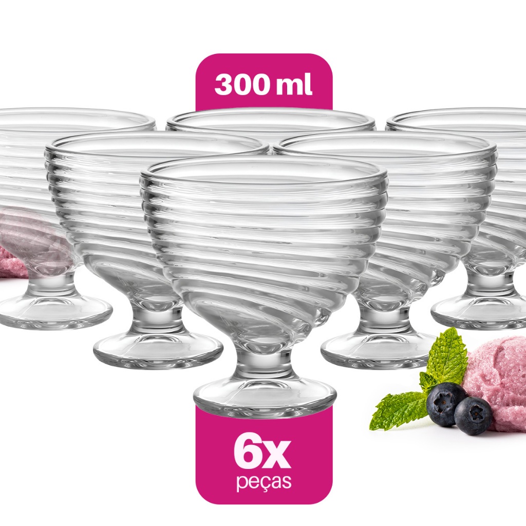 Conjunto de Taças de Vidros Lapidados 230ml Para Sobremesa
