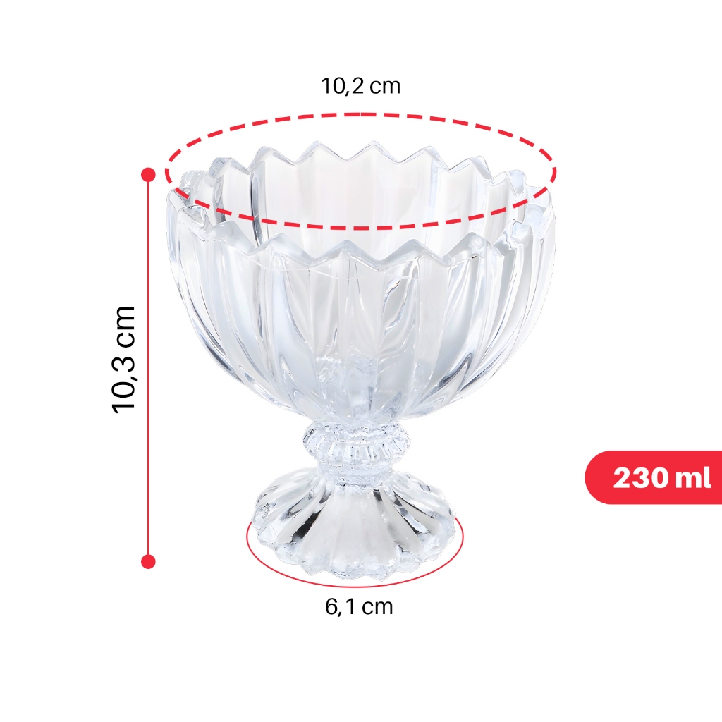 Conjunto de Taças de Vidros Lapidados 230ml Para Sobremesa