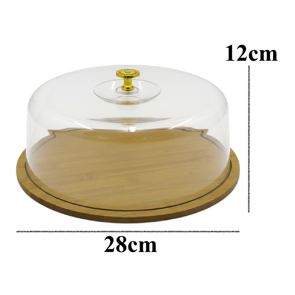 Boleiro Porta Bolo Base Bambú Acrílico & Pegador Dourado
