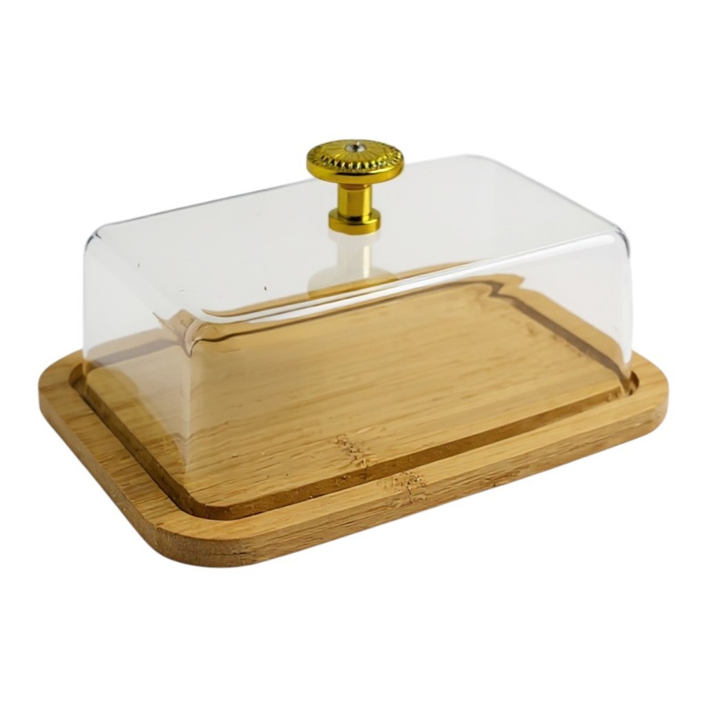 Boleiro Porta Bolo Base Bambú Acrílico & Pegador Dourado