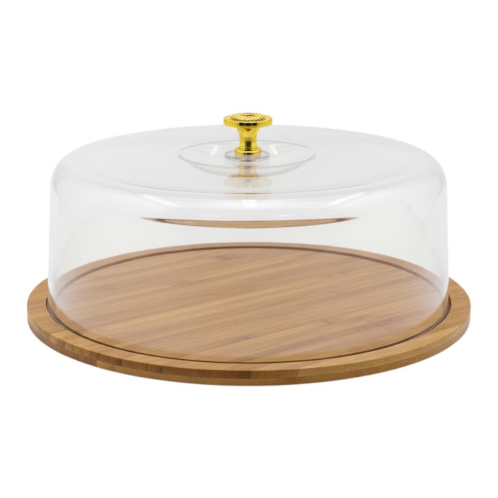 Boleiro Porta Bolo Base Bambú Acrílico & Pegador Dourado