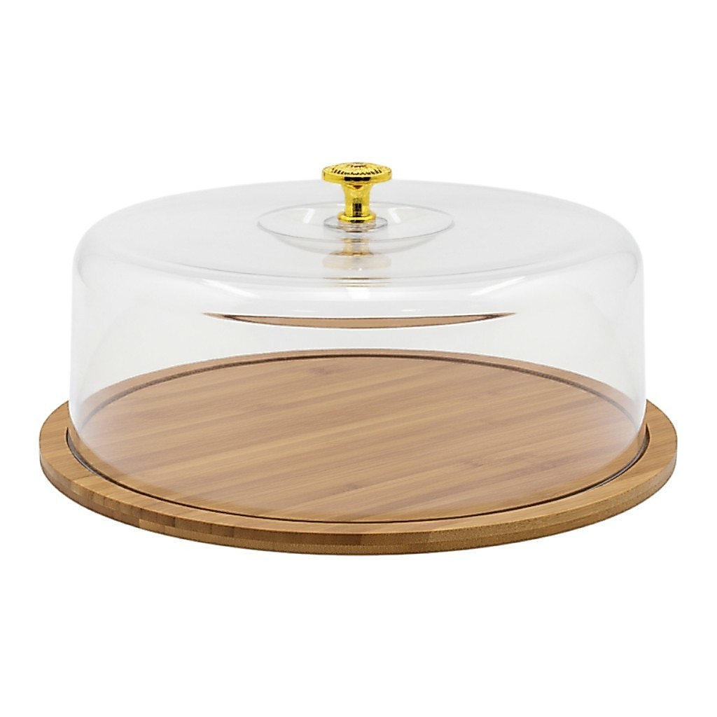 Boleiro Porta Bolo Base Bambú Acrílico & Pegador Dourado