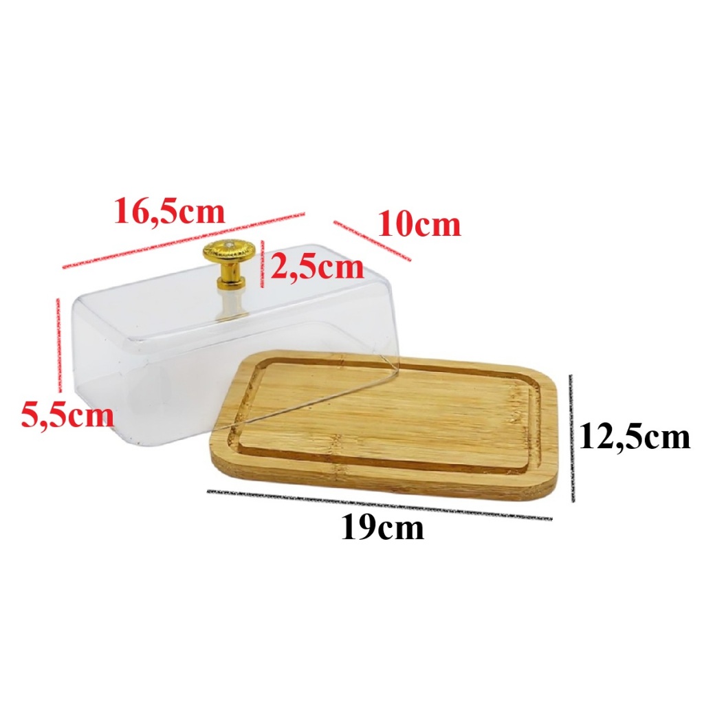 Boleiro Porta Bolo Base Bambú Acrílico & Pegador Dourado
