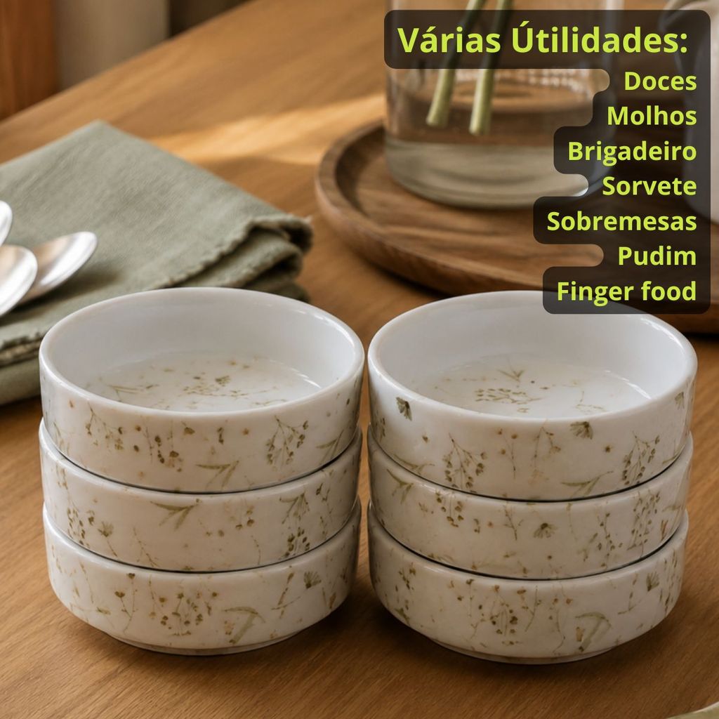 "kit Jogo Com 6 Tigelas De Sobremesa 100ml Empilháves Arabesco"