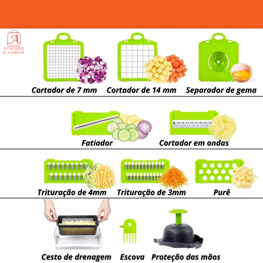 " Fatiador Cortador Ralador de Legumes Multiuso & Elegância para Cozinha... De Slicer Aço Inox 14 x 1 _ Verduras frutas"