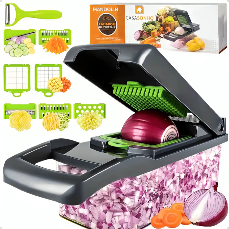 " Fatiador Cortador Ralador de Legumes Multiuso & Elegância para Cozinha... De Slicer Aço Inox 14 x 1 _ Verduras frutas"