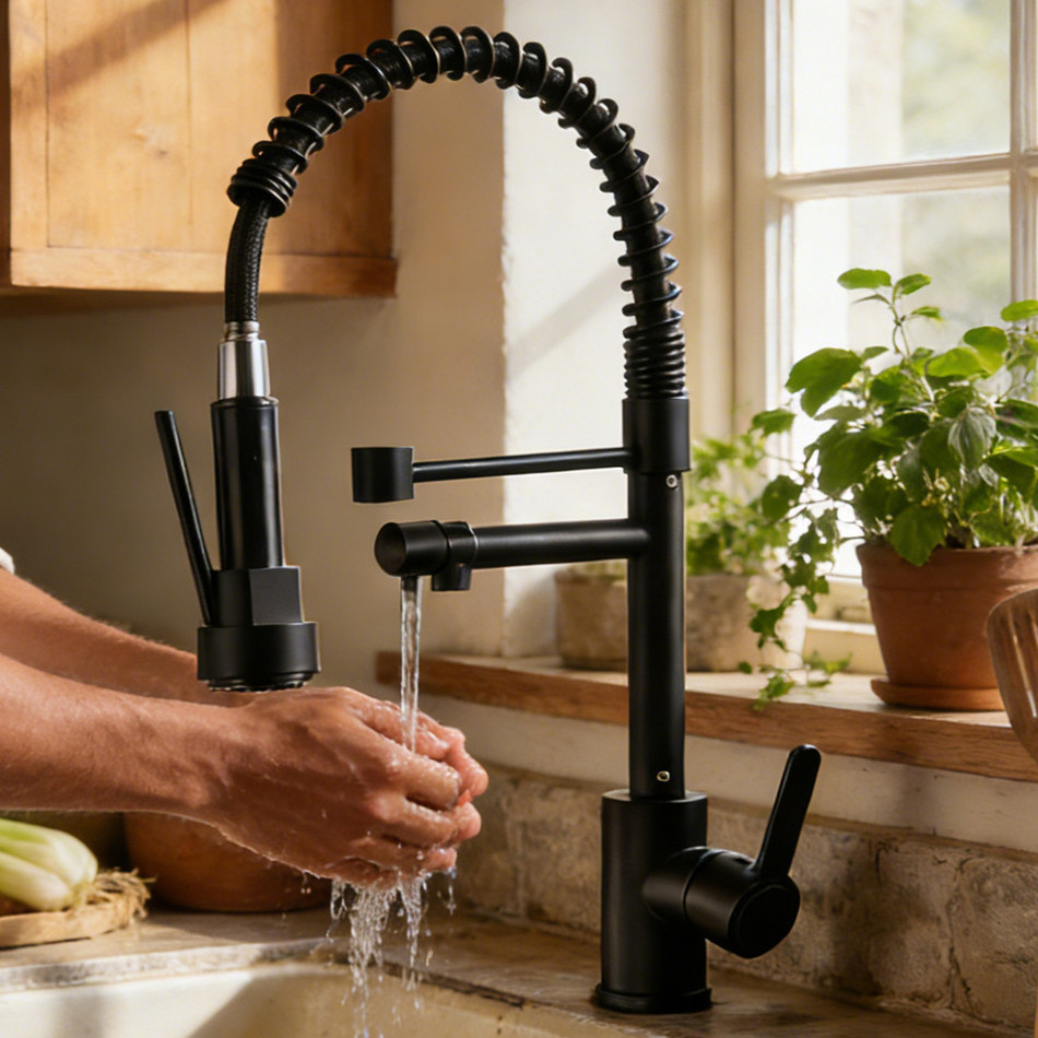 "Torneira De Cozinha Gourmet Alça Única Com Extensor De Spray Tubo De Água Flexível Superior Prateado Para Ajuste"