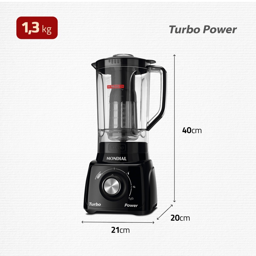 " Liquidificador 3 velocidades Turbo Power preto - L-99FB - Mondial"