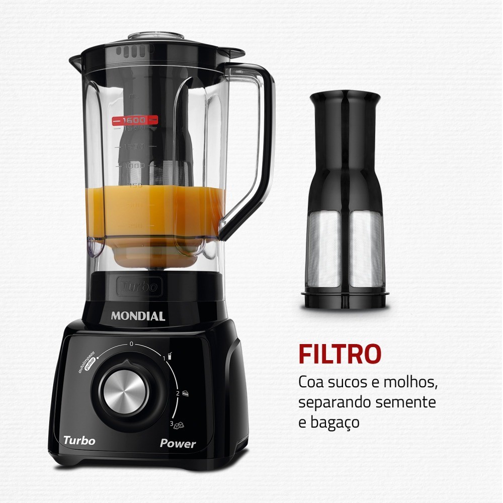 " Liquidificador 3 velocidades Turbo Power preto - L-99FB - Mondial"