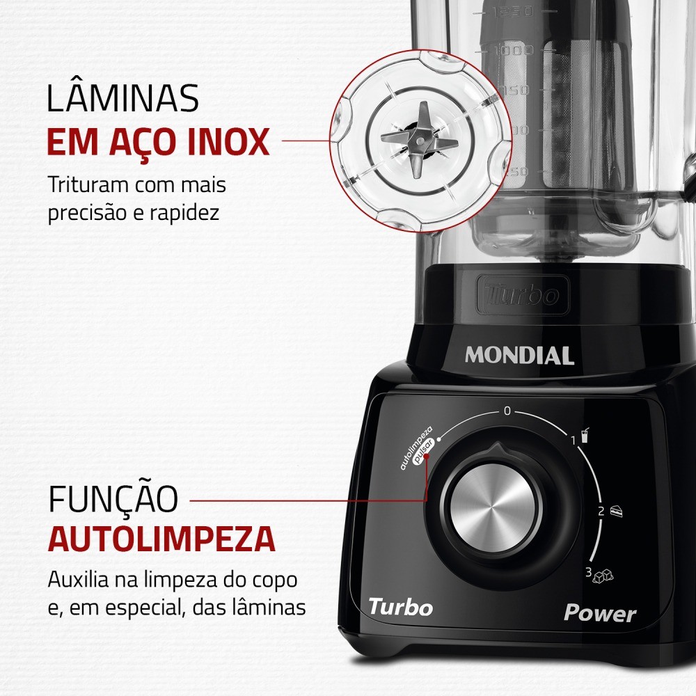 " Liquidificador 3 velocidades Turbo Power preto - L-99FB - Mondial"