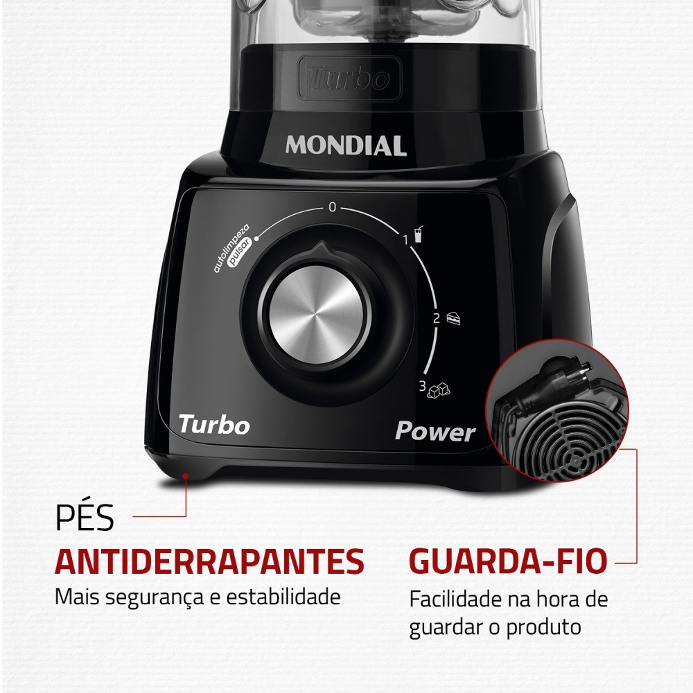 " Liquidificador 3 velocidades Turbo Power preto - L-99FB - Mondial"