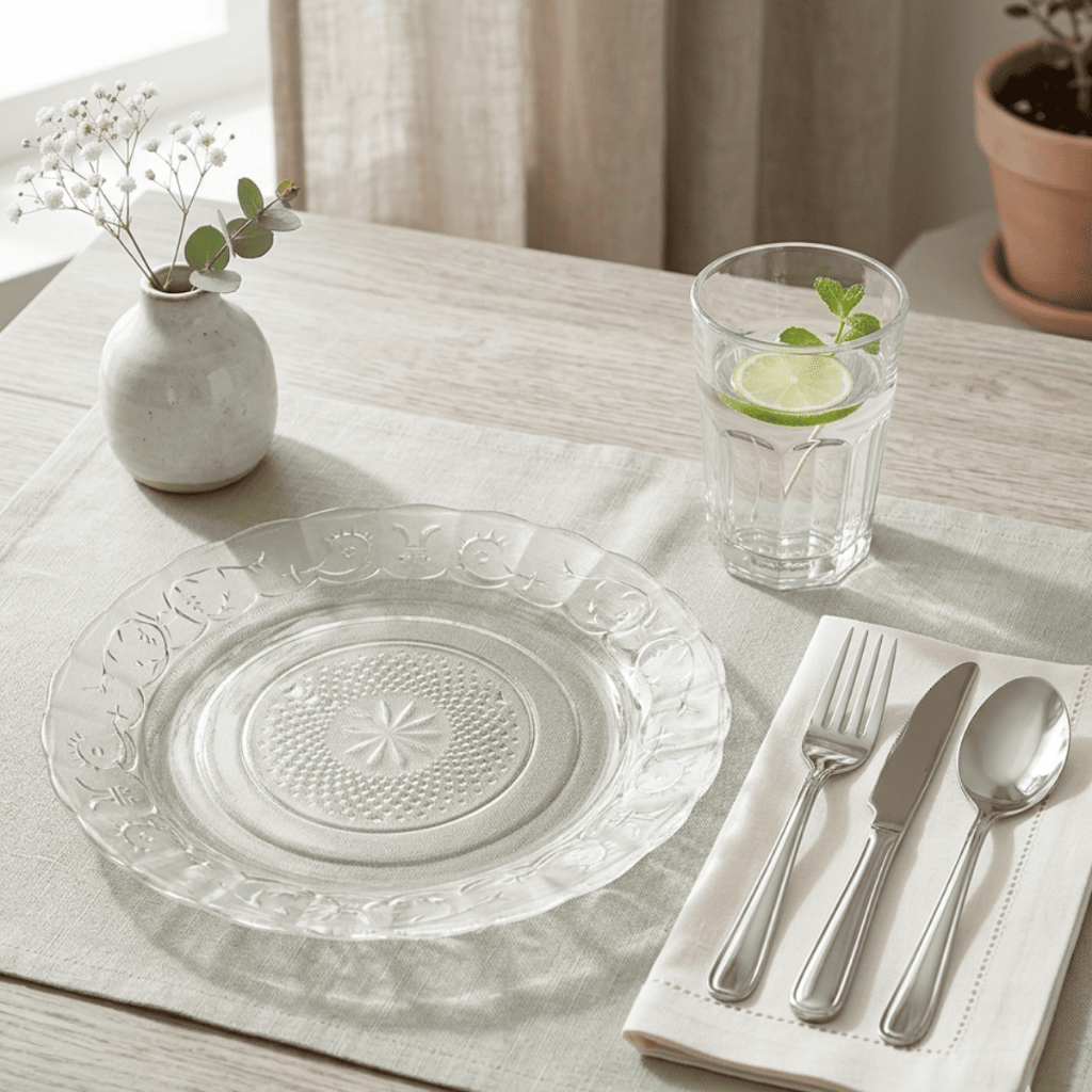 "Aparelho de Jantar Em Vidro Com Talheres 30 Peças - Copos, Pratos e Talheres Inox - Ideal Mesa Posta"