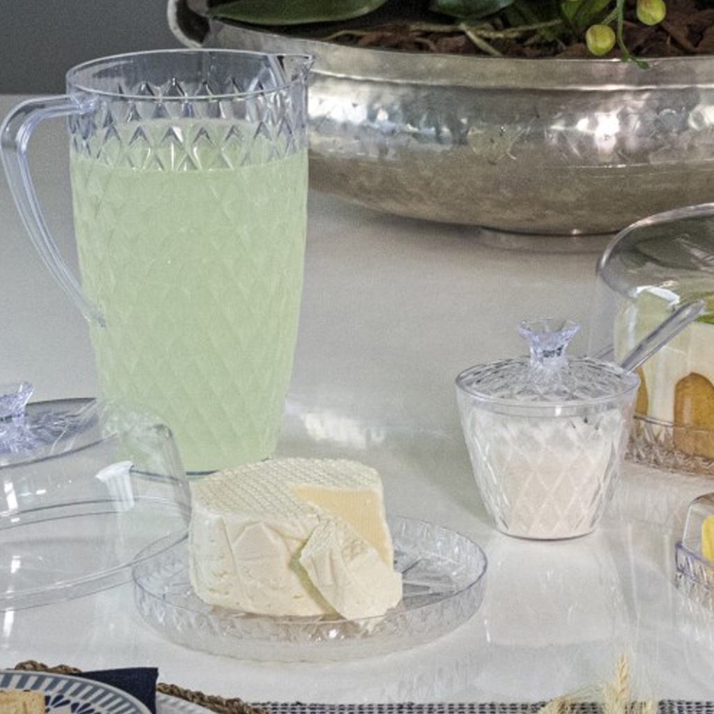 "Kit com 3 Itens Mesa Posta Glamour Queijeira Manteigueira e Açucareiro Acrílico Plasútil"