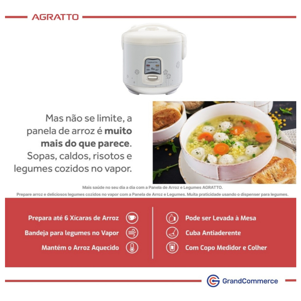 "Panela De Arroz Elétrica Riso PA6X Branco Agratto 127v/ 220v"