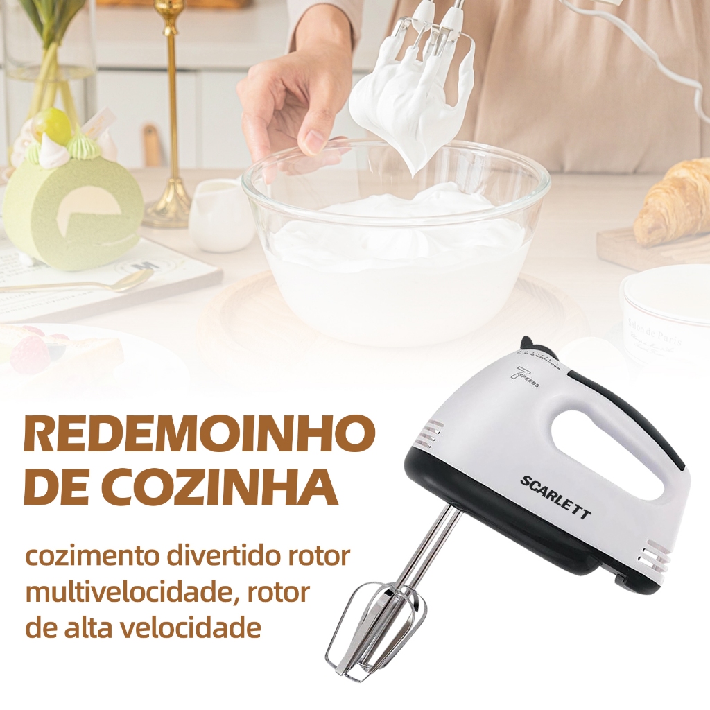 "Batedeira De Mão Elétrica Bolo Chantilly 7 Velocidades 260W Batedeira Massa Bolo Ovos 110V"