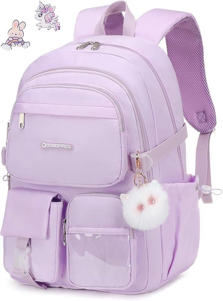 "Mochila Escolar Impermeável Para Mulheres Cor Roxa"