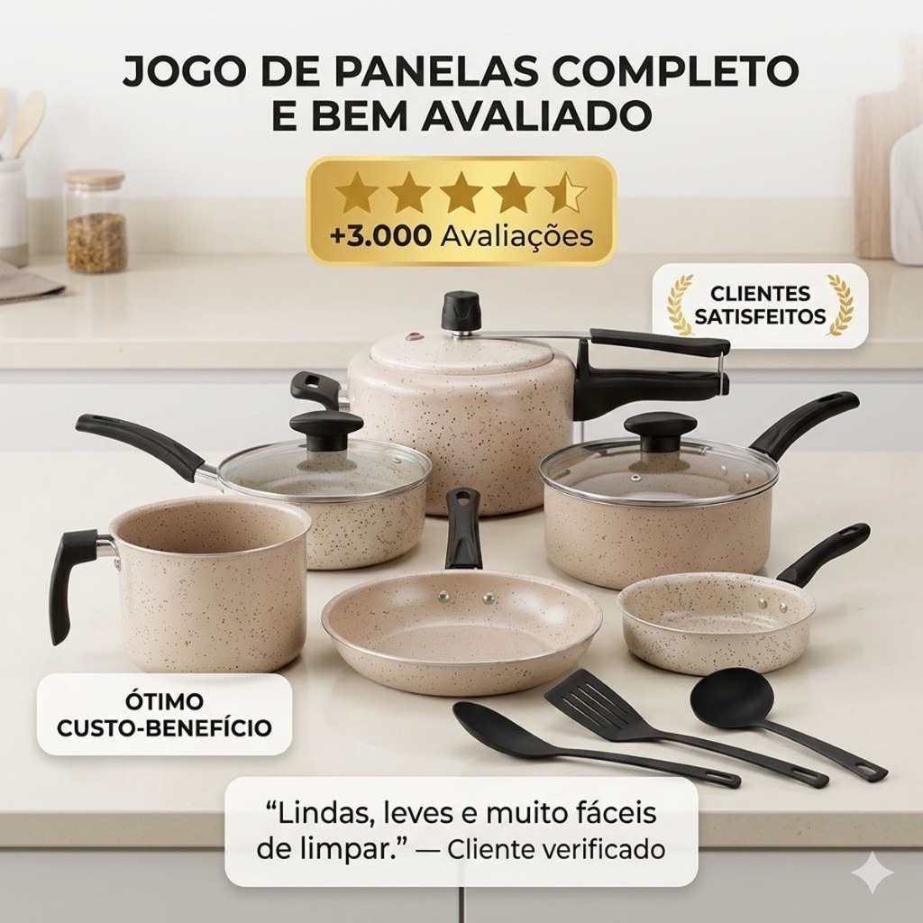 "Jogo De 9 Panelas Antiaderente Teflon Com Panela Pressão 2l"