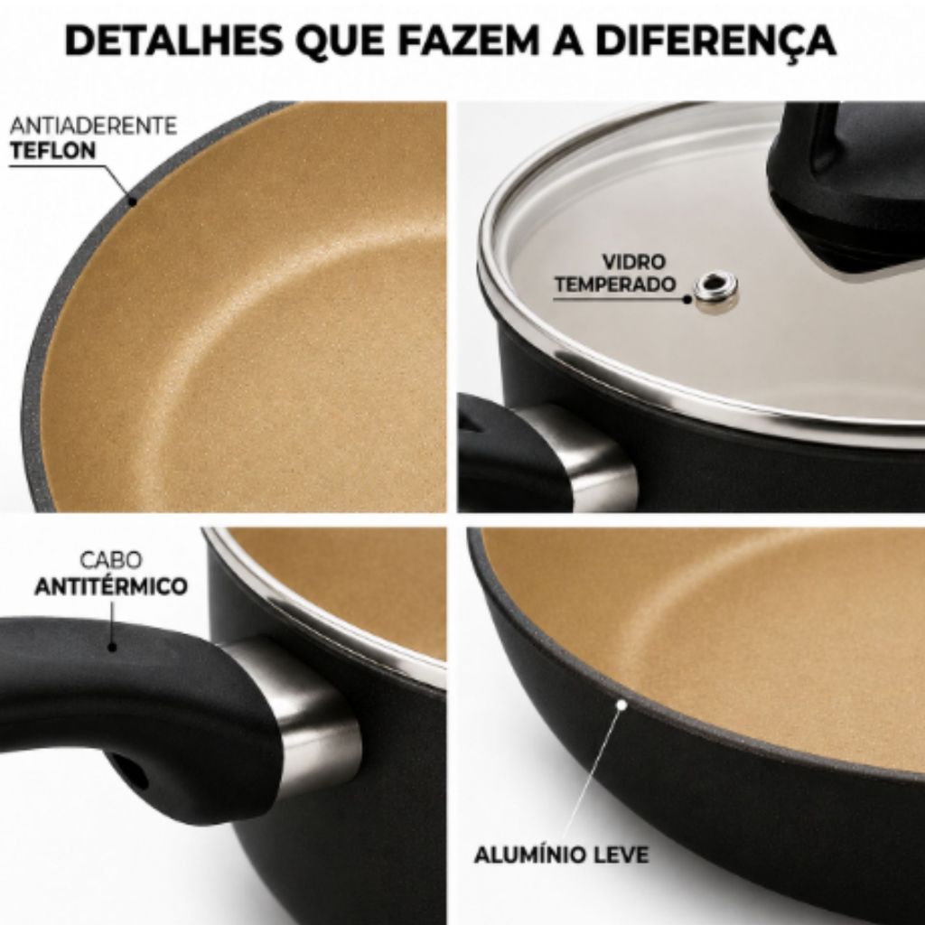 "Jogo De 9 Panelas Antiaderente Teflon Com Panela Pressão 2l"