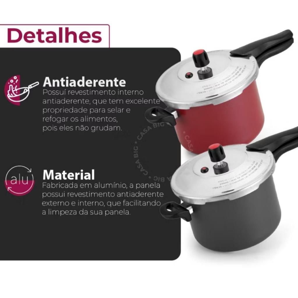"Panela De Pressão 4,5 Litros Antiaderente Teflon Com Tampa Externa Cinza"