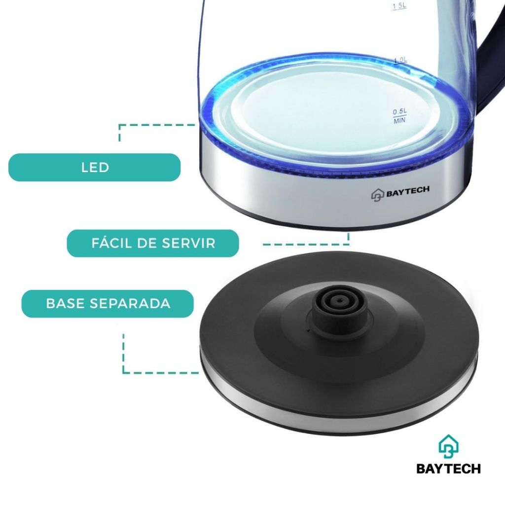 "Chaleira Elétrica Vidro 2L 1400W Rotação 360° Fervedor Água Jarra Elétrica 127V / 220V INMETRO"