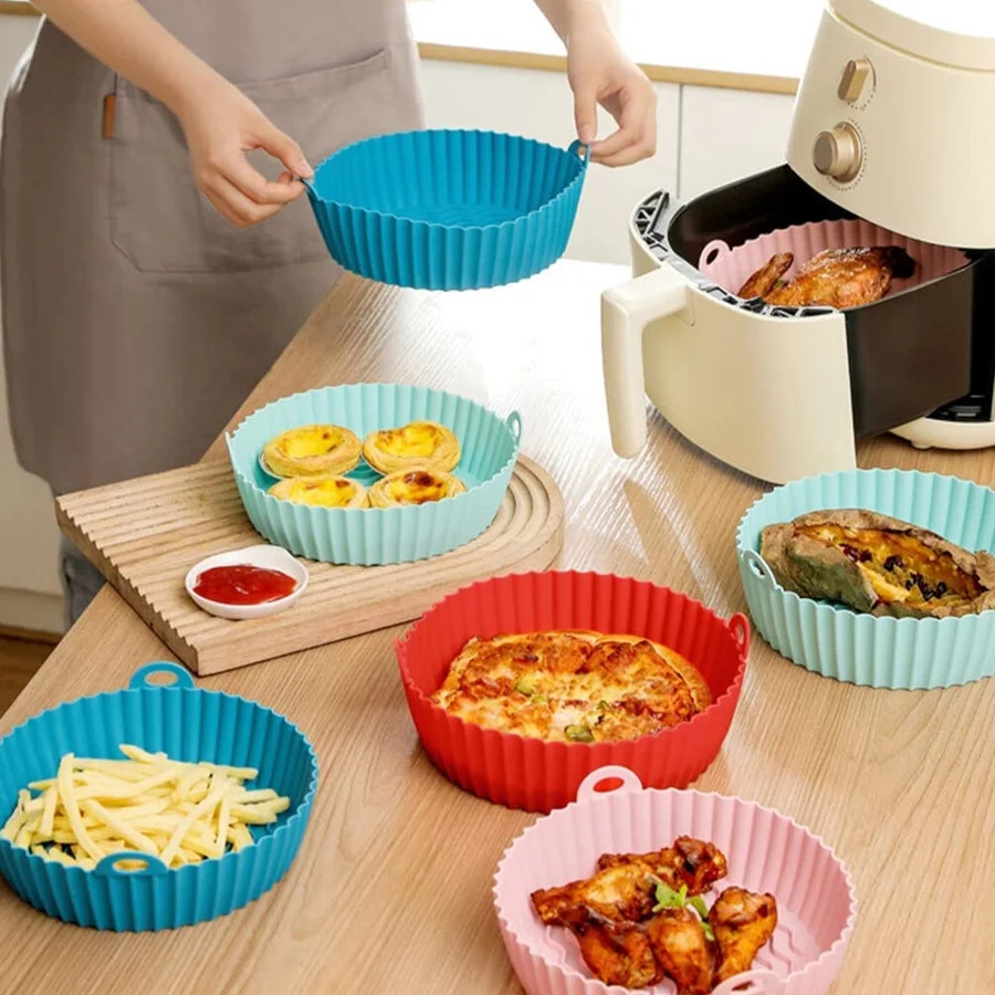 "Kit 6 Forma de Silicone para Fritadeira Air Fryer com Alça Antiaderente Cozinha Forma de Airfryer Silicone 6 Tamanhos"