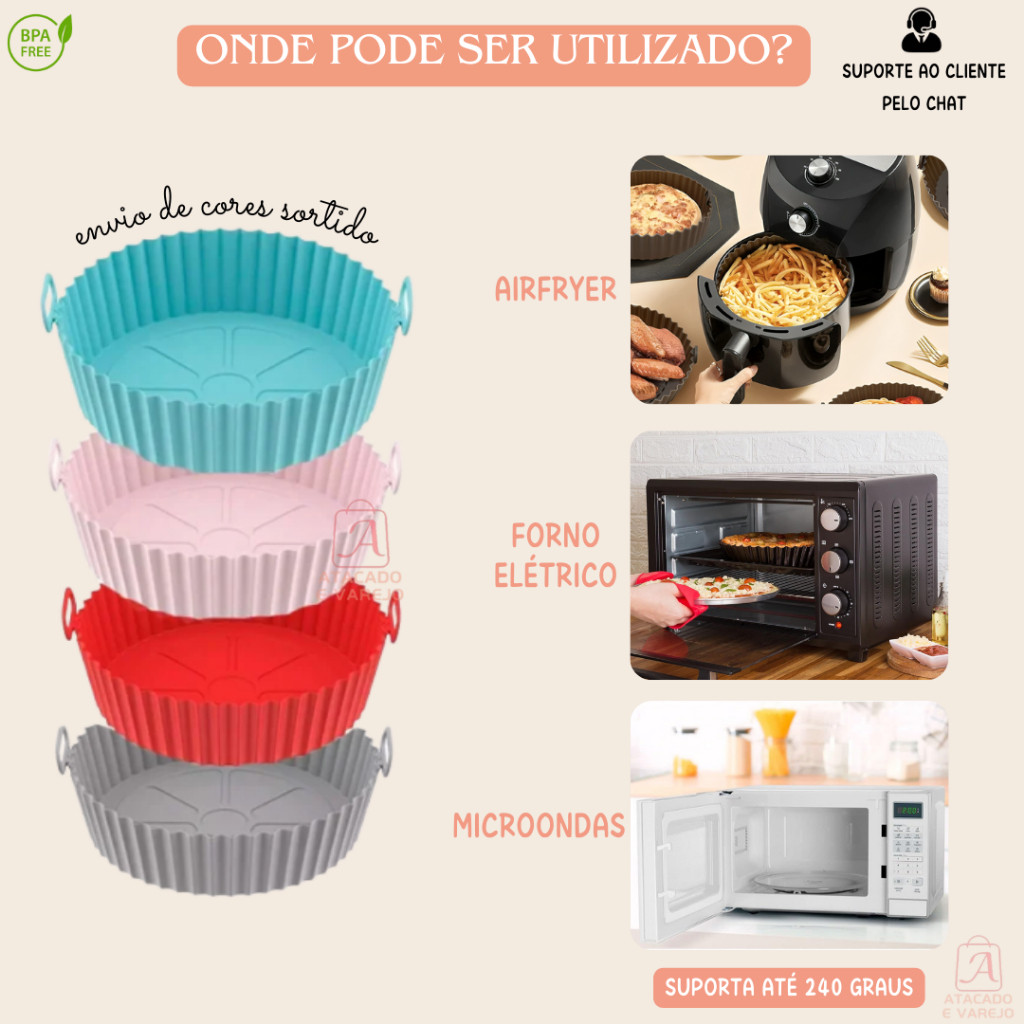 "Kit 6 Forma de Silicone para Fritadeira Air Fryer com Alça Antiaderente Cozinha Forma de Airfryer Silicone 6 Tamanhos"