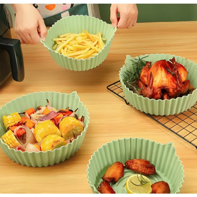 "Kit 6 Forma de Silicone para Fritadeira Air Fryer com Alça Antiaderente Cozinha Forma de Airfryer Silicone 6 Tamanhos"