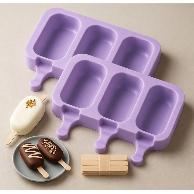 "Forma de Sorvete Molde de Picolé de Silicone" Com Tampa + 50 Palitos