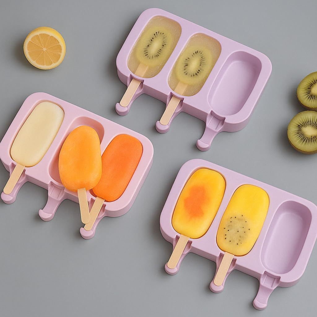 "Forma de Sorvete Molde de Picolé de Silicone" Com Tampa + 50 Palitos